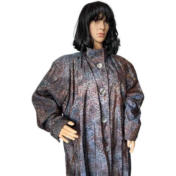 American Vtg Vision iridescent animal print wool lined trench coat XL - Picture 9 of 17
